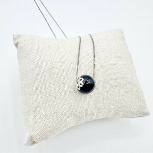 925 Sterling Silver Box Chain & Black Pearl Pendant Necklace 18”